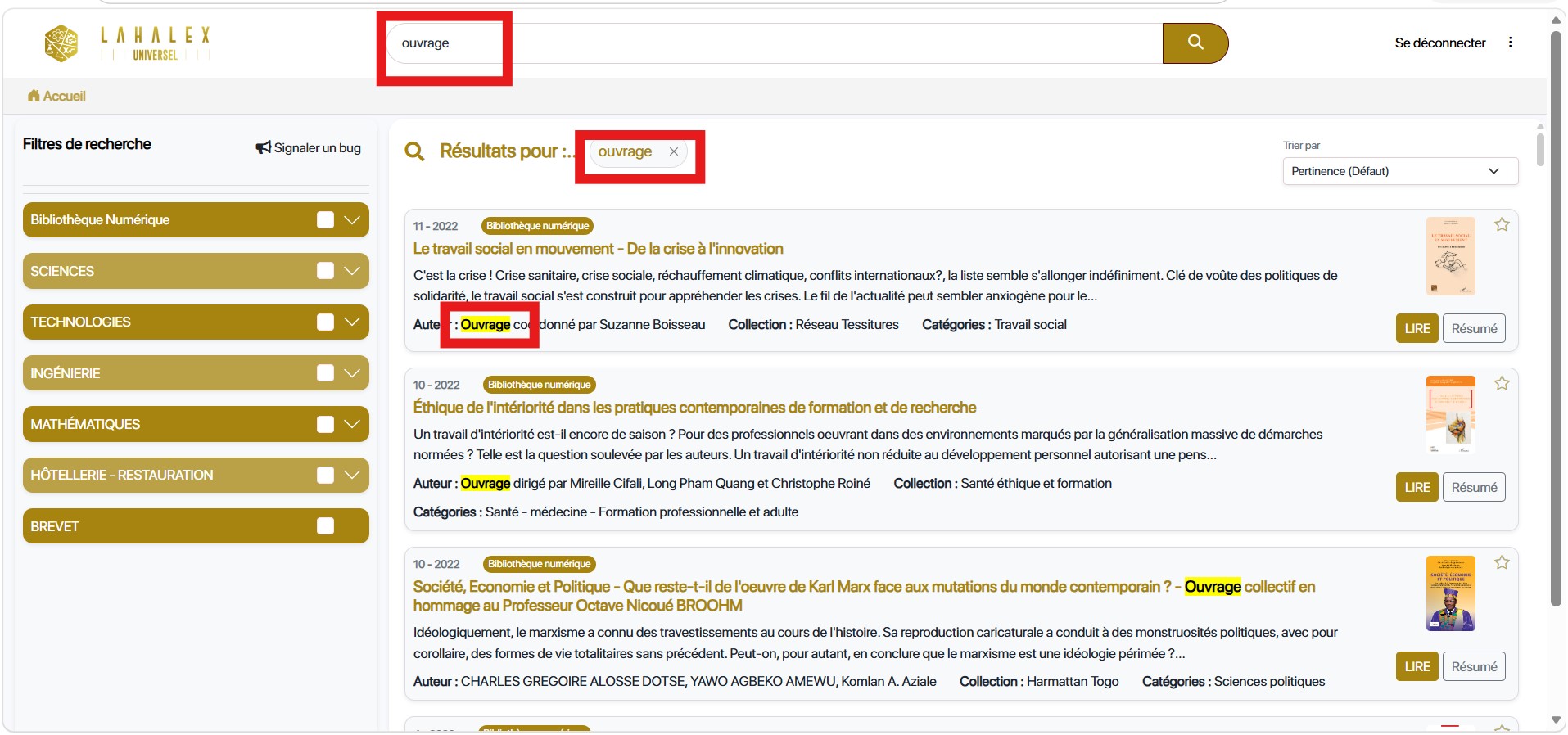 Comment effectuer une recherche générale à partir d’un mot-clé ?